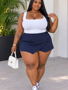 Plus Size Navy Wrap Skort - Women Shorts